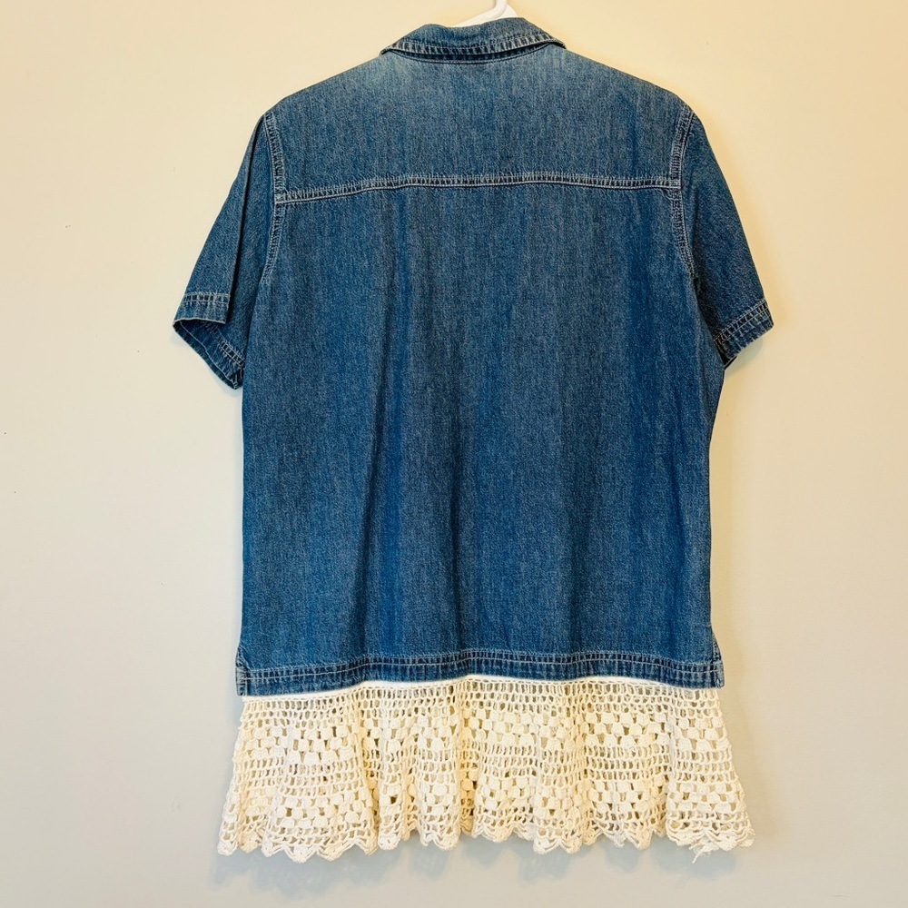 Erika Denim Button Down Shirt with Lace Trim - Picture 2 of 6